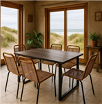 Juego De Mesa Bahia Simil Madera  y Sillas DAKOT X6 Tipo Yute Cordón 